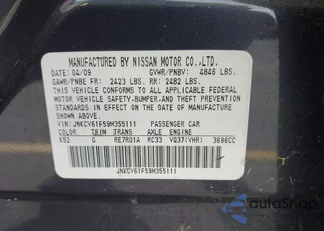 2009 Infiniti G37X from USA, damaged, VIN JNKCV61F59M355111